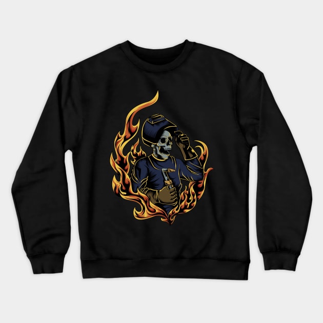 Welder Skull 2 Crewneck Sweatshirt by damnoverload